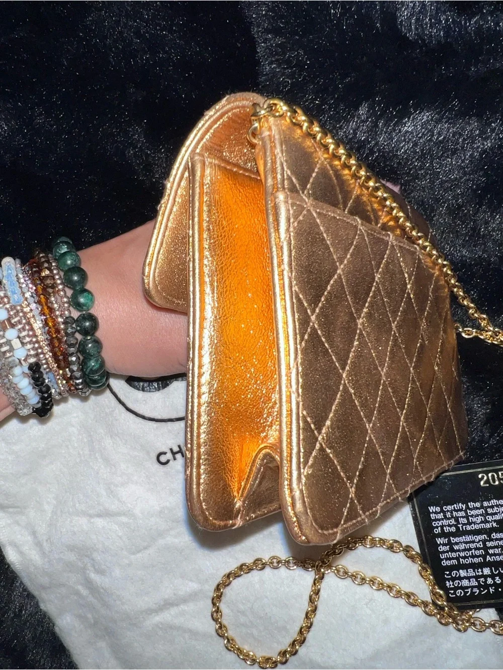 CHANEL Metallic Gold Quilted Mini Shoulder Bag